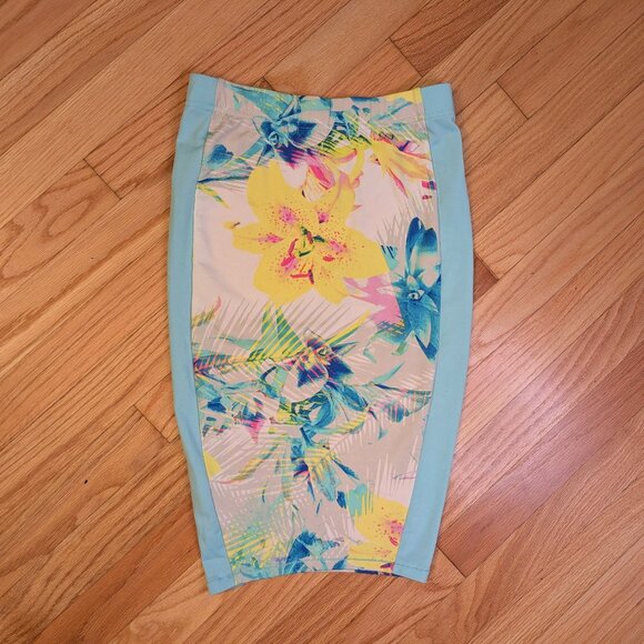nicki minaj XS pencil skirt y2k neon floral print teal yellow barbiecore tropica - Picture 1 of 4